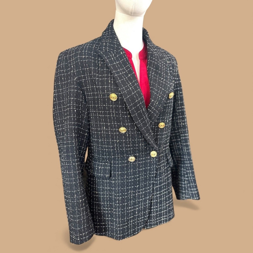 Elleven NWT SZ LGE Black Gold Plaid Double Breasted Blazer Jacket - Picture 6 of 16